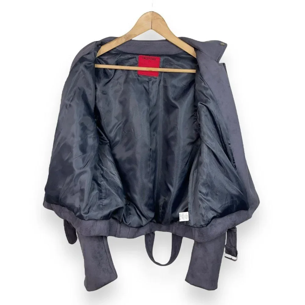 Anthro Emory Park Plush Faux Suede Moto Jacket in Charcoal